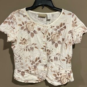 Liz Claiborne Cream and Brown Floral Blouse